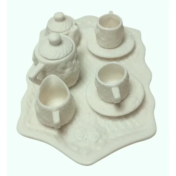 New World Bazaars Inc. Floral Fantasy Miniature Tea 8 Piece Set Beige - Picture 2 of 8